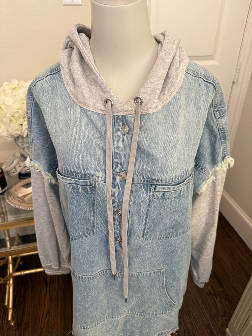 Free People Denim & Sweatshirt Hoodie Dress - Picture 3 of 6